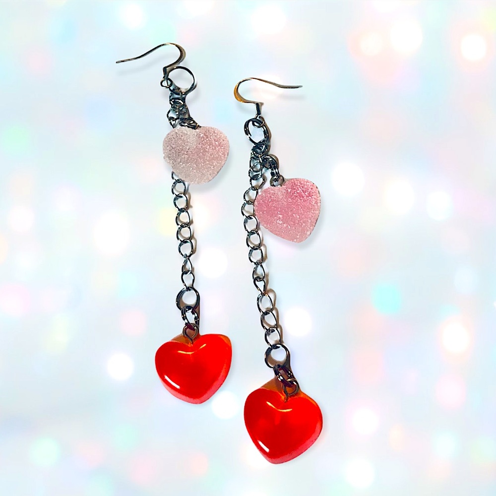Double Heart Kawaii Candy Ombré Handmade Stainless Steel Earrings Custom NEW